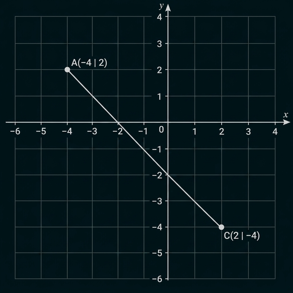 Koordinatensystem mit Strecke zwischen A(-4|2) und C(2|-4)